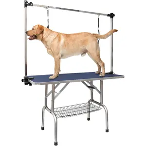 Hausvita 46" Dog Grooming Table,Foldable Home Pet Bathing Station with Adjustable Height Arm/Noose/Mesh Tray