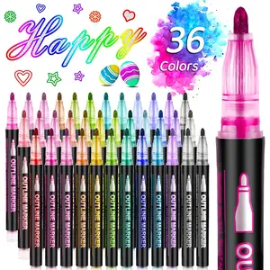 36-color Double Line Outline Markers,Colorful Highlighter Marker Pen, Writing Doodle Stationery for Crafts, School, Office, Home Use, Funny Gift for Children's Day