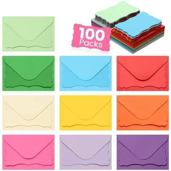 100 Pack Mini Cards with Envelopes, Small Colorful Blank Note Cards with Self-Adhesive Envelopes, Prayer Board Suppies,  Business Card Envelopes(4 x 2.7 Inches, 10 Colors) (Multicolored)