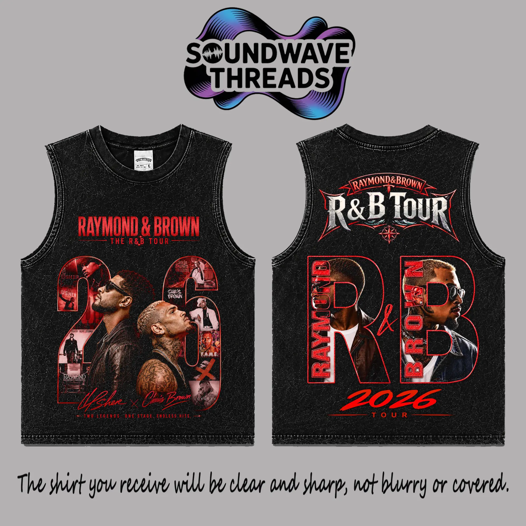 The R&B Tour 2026: Raymond & Brown [Red] # 3 Premium Acid Washed 100% Tank Top T-Shirt, R&B Music Duo Graphic Tee, Urban Hip Hop Soul Streetwear Shirt, Concert Tour Merch, Gift for R&B Fans, Vintage Music Tee