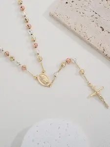 St. Mary Pendant Cross Badge Y-Shape Necklace, Unisex Fashion Religious Jewelry, All Season Prayer Beads Rosary Chain, Stackable, Cross Necklaces