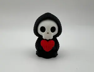 Dustling No. 2 Morty the Grim Knitted Grim Reaper Holding a Heart 3D Printed Gothic Valentine's Day Decor
