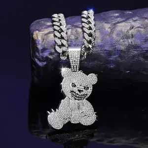 Fashion grin Bear necklace Hip Hop full diamond Cuban chain（gift）