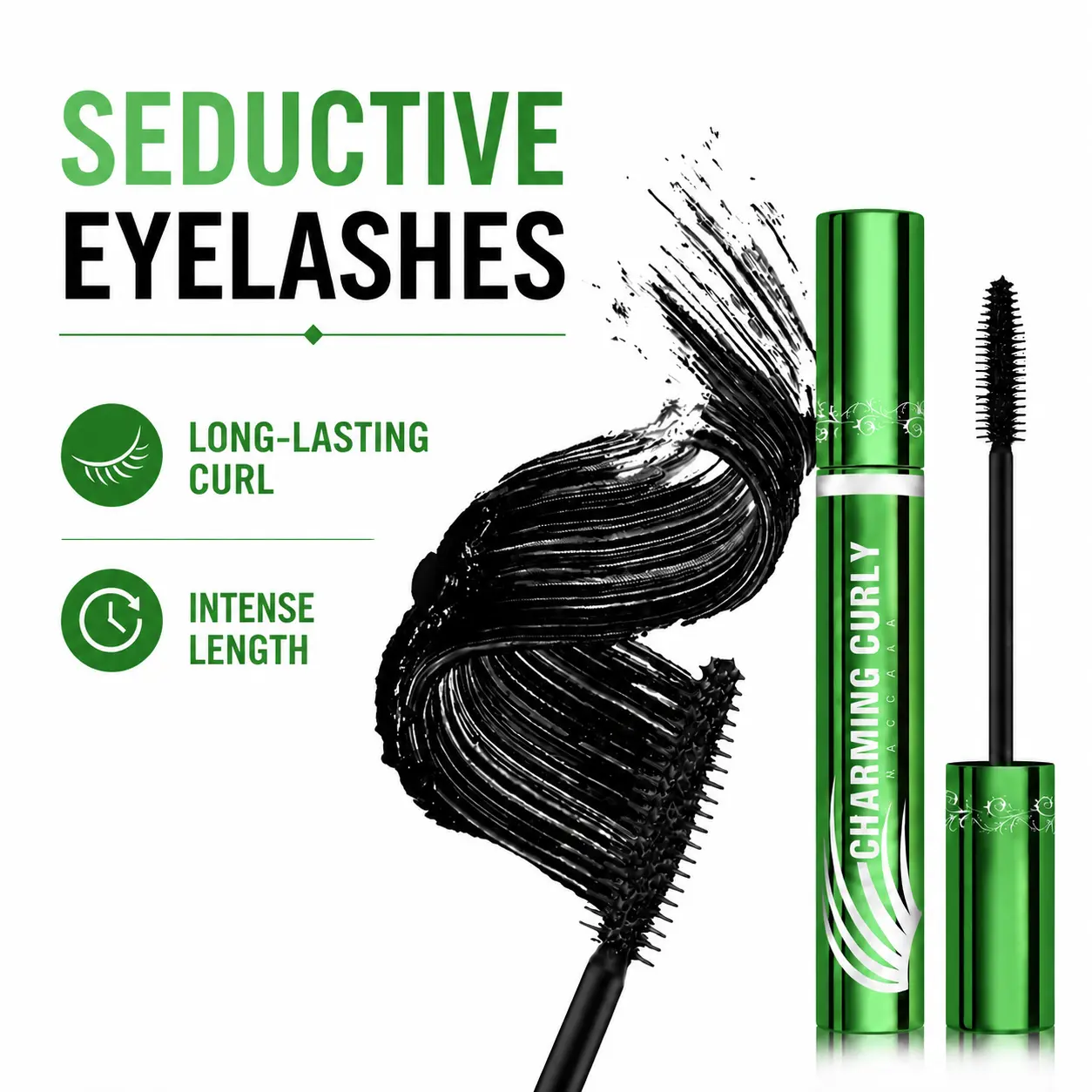 Electroplated Green Mascara that Lengthens Lashes, Volumizing Quick-Dry Formula, Waterproof & Smudge-Proof Long-Lasting Eye Makeup