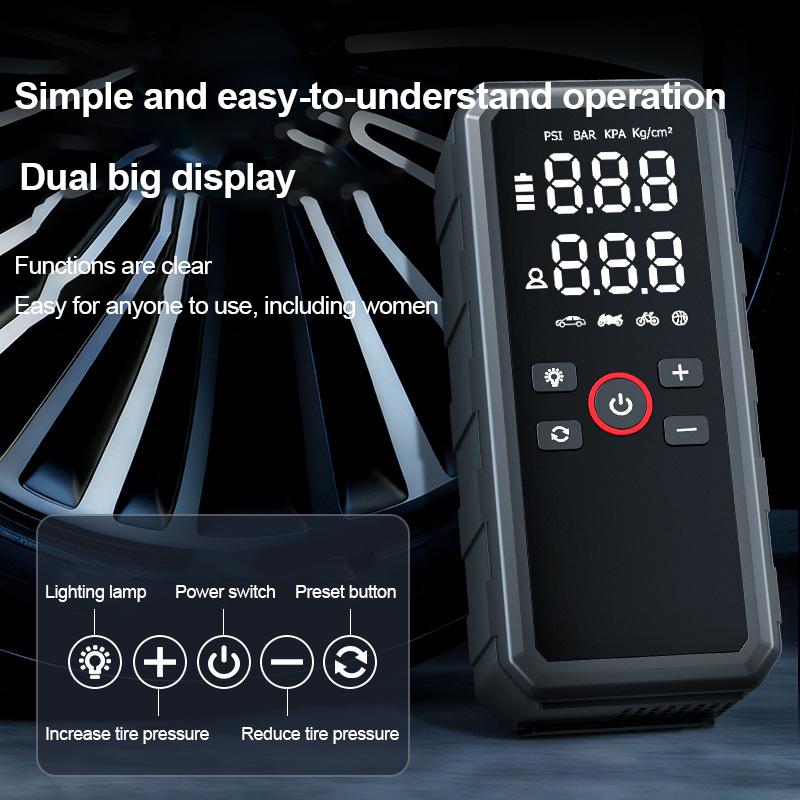 Portable Car Jump Starter with 6000mAh Power Bank, Cordless High Pressure Air Compressor - USB C Rechargeable, 3 Modes LED Light, Quick Inflation for Car Motorcycle, Emergency Tool for Home Road Trip