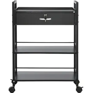 VEVOR Beauty Salon Trolley Cart, 3-Tier Hair Salon Stations Cabinet for Stylist with Lockable Drawer, MDF Rolling Storage Station with 4 Wheels (2 Lockable) for Beauty SPA Barbershop Tattoo