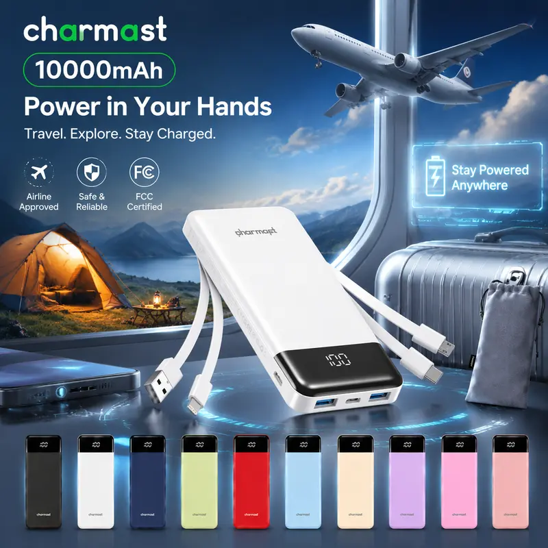 Charmast 10000mAh Portable Charger & Slim Power Bank – Built-in Cables, 6 Outputs & 3 Inputs, 6A Fast Charging Travel Battery Pack for Smartphones, Phones & Tablets #TikTokShopFallDealsForYou