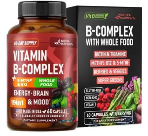 Vitamin B Complex - B1 | B2 | B3 | B5 | B6 | Biotin | B12 | 5-MTHF - Astragalus & Whole Food Blend - Energy, Metabolism & Brain - Vitamins B for Women & Men - Made in USA - 60 Capsules, 60 Days Supply