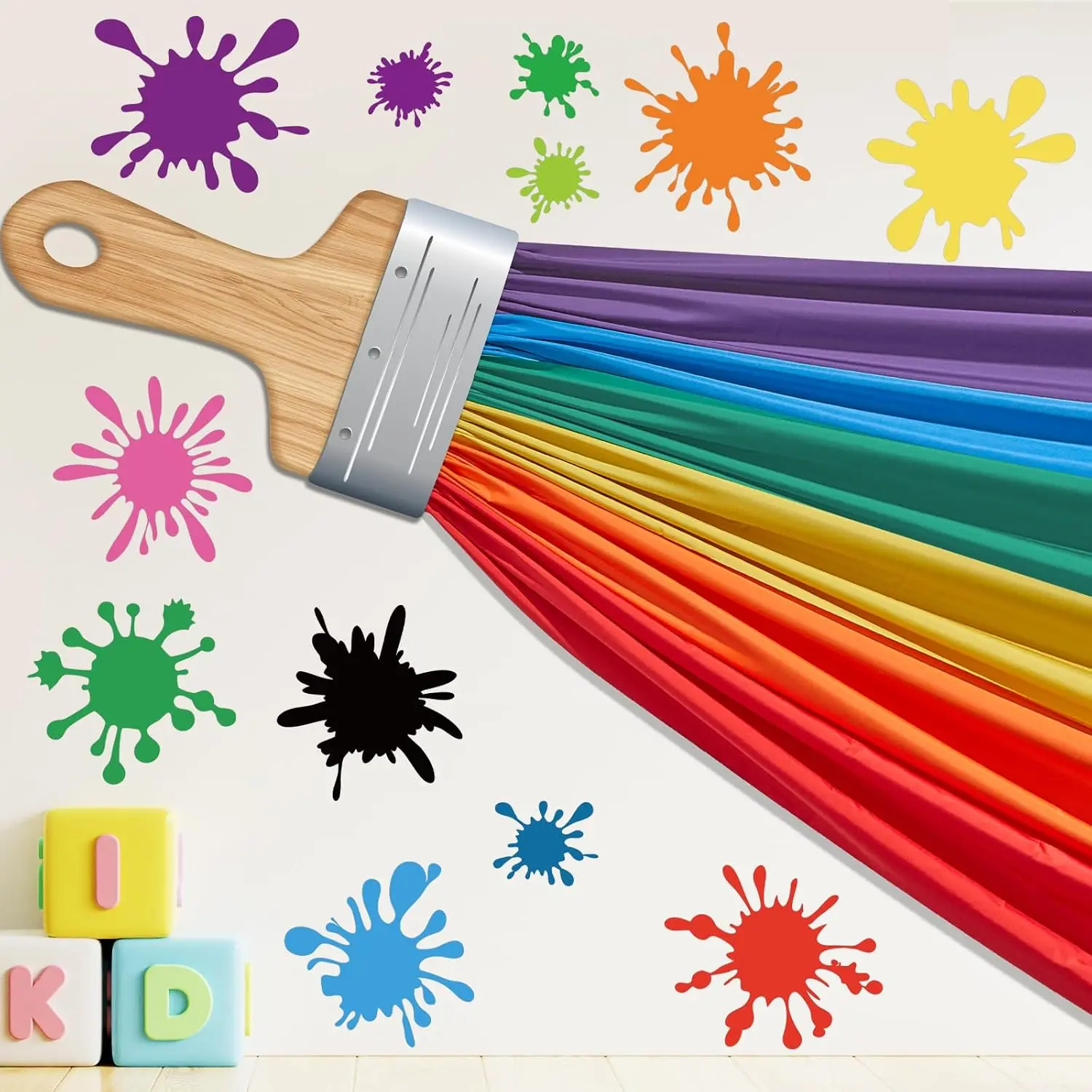 85Inch 3D Art Paint Classroom Wall Decoration Kit Painting Rainbow Bulletin Board DIY Paint Brush Cutout Rainbow Cloth for Back to School Classroom Art Painting Birthday Decor