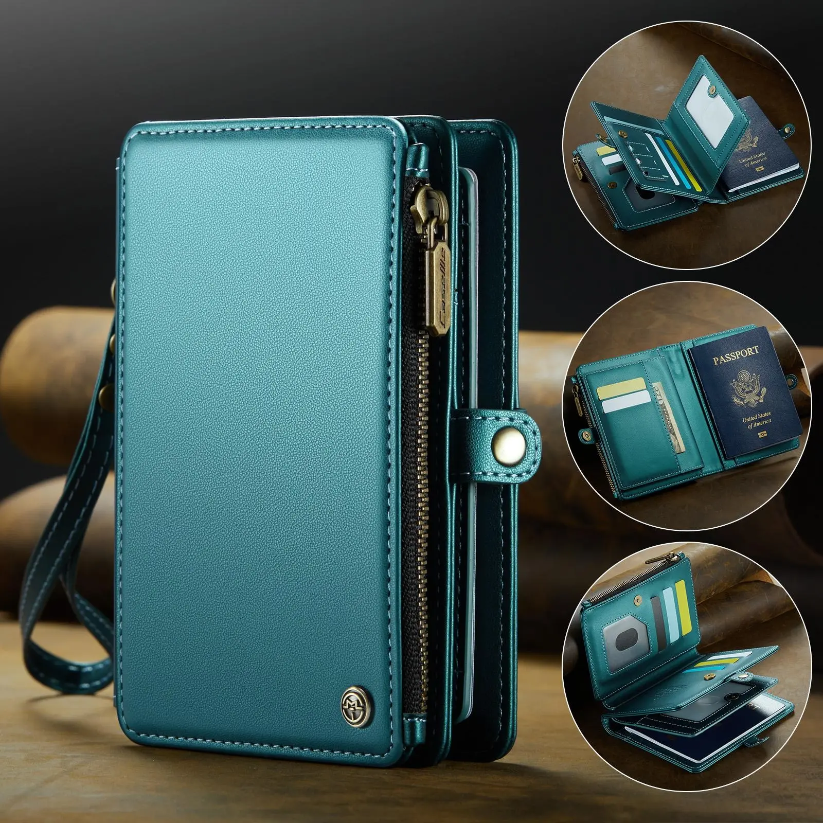 Multifunctional Passport Protector, Passport Cover, Travel Essentials, Multi Card Travel Manager, Travel Box Wallet with Wristband Strap and Zipper, Essential for Men and Women Traveling