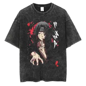 Vintage acid-washed Uchiha Itachi Naruto Shippuden anime oversized graphic streetwear T-shirt