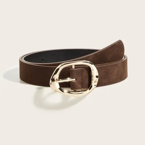 Vintage Western Style Coffee Color Velvet Belt for Women, Y2K Punk Irregular Gold Buckle, Cowgirl Fashion, Jeans, Casual, Vintage Western Belts