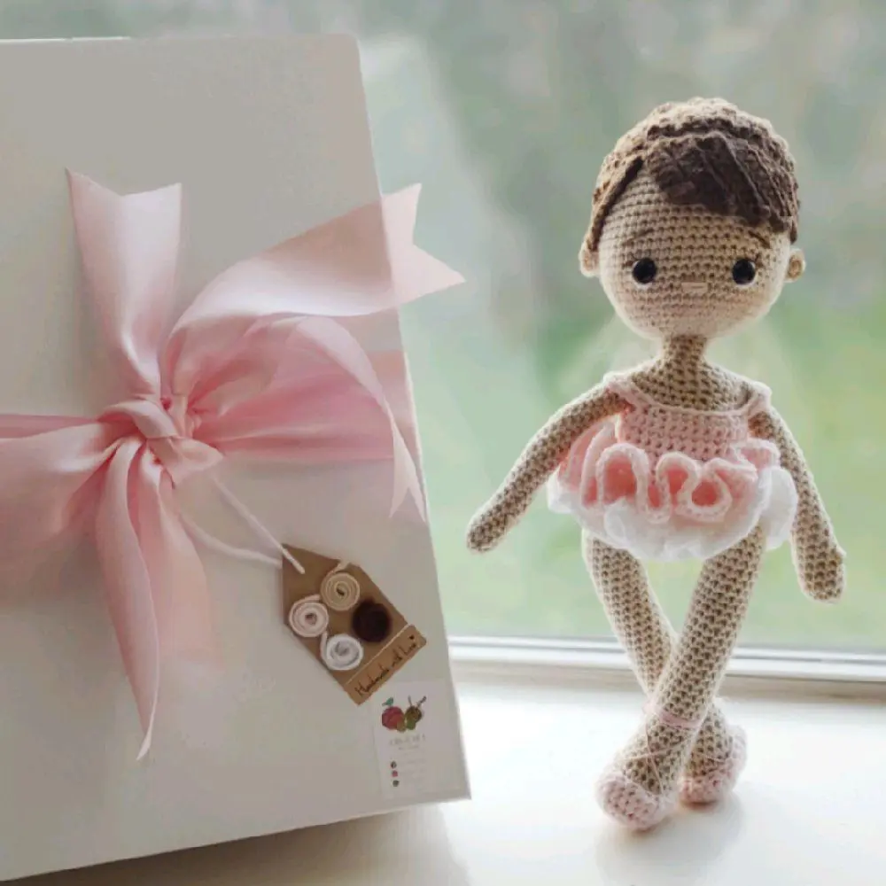 Ballerina Crochet Doll - 10 Inch Acrylic & Cotton Yarn Handmade Doll in Elegant Box with Ribbon - Personalizable Colors - Perfect for Any Collection