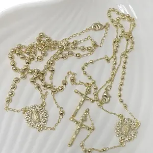 14K Gold Plated Virgencita Rosary with Zirconia