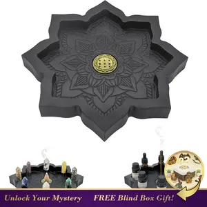 FNYDOX Wooden Lotus Tray Incense Burner for Stick Cone Rocks Gems Healing Stones Display Holder Organizer for Essential Oil Jewelry Wood Lotus Bowl Decor for Meditation Wiccan Supplies and Tools