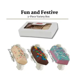 Uncle Butch's Fun & Festive Fudge Variety Pack - Decadent Birthday Cake, M&M Chocolate, and Cotton Candy - Made with Real Butter - Delicious Candy Treat for Dessert, Snack or Party Favor - Festive Trio of Fudgy Goodness - Ships Fresh Daily - 24oz