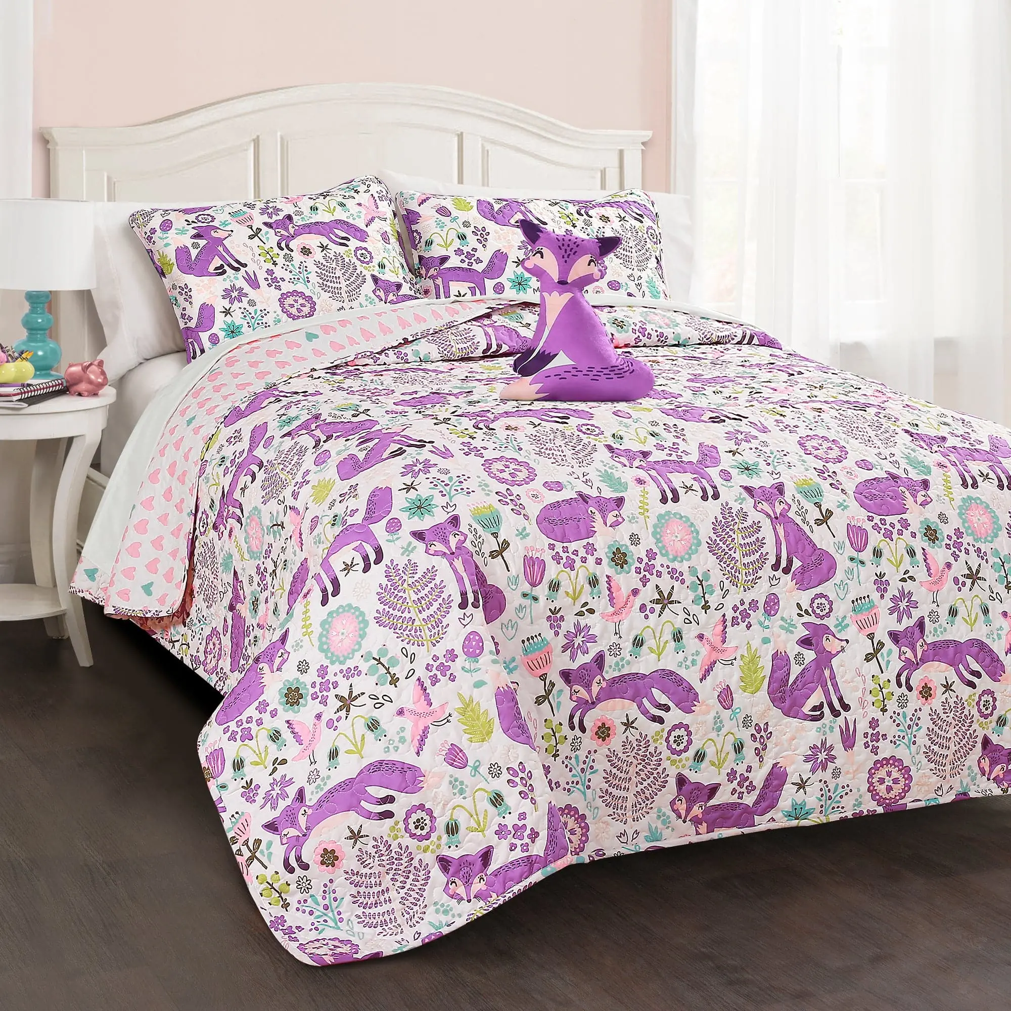 Lush Decor Pixie Fox Quilt 3 or 4 Piece Set for Twin/Full Queen Size Bed - Reversible