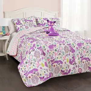 Lush Decor Pixie Fox Quilt 3 or 4 Piece Set for Twin/Full Queen Size Bed - Reversible