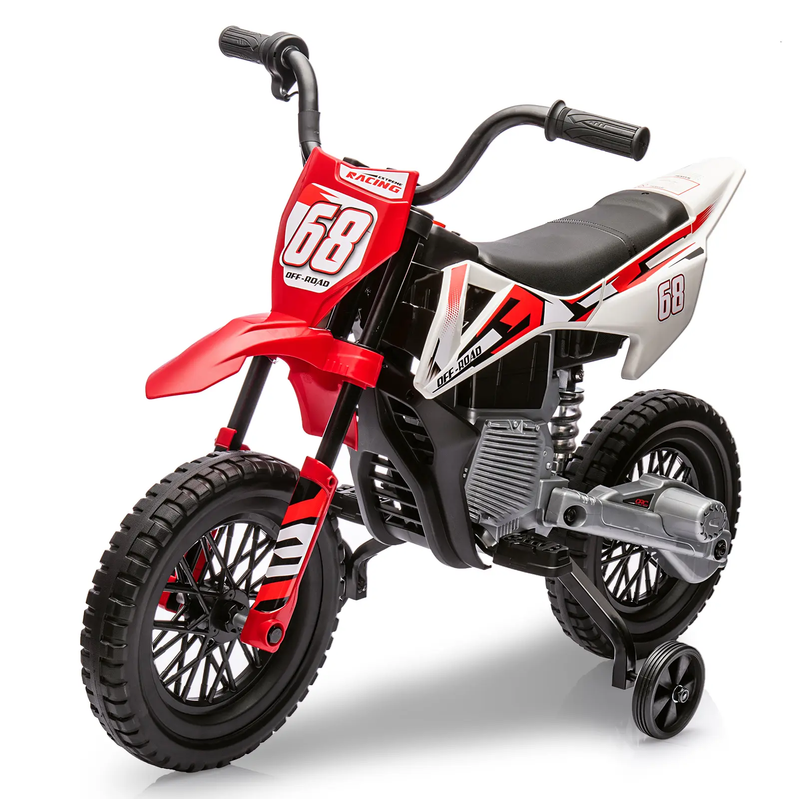 【Christmas Gift】12V Rechargeable Red Kids Electric Dirt Bike for Ages 3+, Boy Gifts, Rear Wheel Drive, Dual 25W Motors, Training Wheels, Soft Start, Spring Suspension, Durable Metal Frame, Non-Slip Wear-Resistant Tires, 66 lbs Capacity, 12 V, Ergonomicall