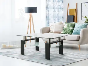 Rectangle Black Glass Coffee Table, Clear Coffee Table, Modern Side Center Tables for Living Room, Living Room Furniture W24135188
