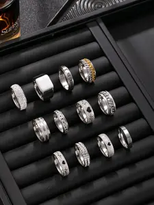 Random 10pcs Men's Stainless Steel Rings Set, Dainty Stacking Rings, Statement Multi Ring, Simple Multi-Layered, Polished Finish, Hip Hop Punk Style, Perfect Gift