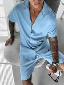 Men's Fashion Casual Cool Woven Shirt and Shorts Set, Breathable Comfortable Stylish Versatile, Perfect for Everyday Wear