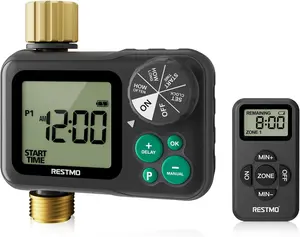 RESTMO Remote Control Brass Sprinkler Timer for Outdoor Hose Faucet, Up to 11h59m Programmable Watering Timer for Soaker Hose, Misting with Large Dial, Rain Delay/Manual/Automatic Irrigation System