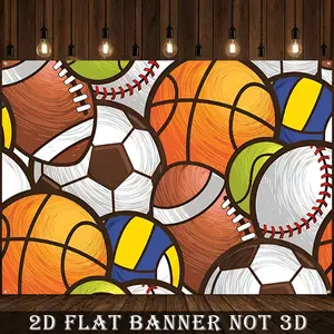 2D Flat Banner,1pc,Sports Backdrop Sports Theme Birthday Party Cartoon Basketball Football Baseball Decorations Banner, Perfect for Holiday Parties, Home Decor & Studio Props Holiday Decorations Polyester banner decoration, Party Decorations Banners