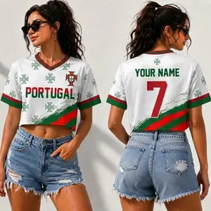 Custom Portugal Crop Jersey, Personalized Portugal Soccer Shirt, Women's Flag Crop Top, Custom Name Number Football Tee