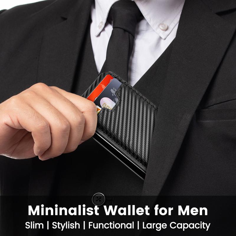 Wallet for Men with Money Clip RFID Blocking Minimalist Wallet Pop Up Aluminum Case Slim Credit Card Holder with Gift Box