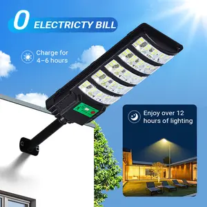 Upgraded Solar Street Light Outdoor 5730 SMD LED 120LM/W Super Bright Monocrystalline Panel LiFePO4 Battery IP65 Waterproof for Yard Garden Street Garage