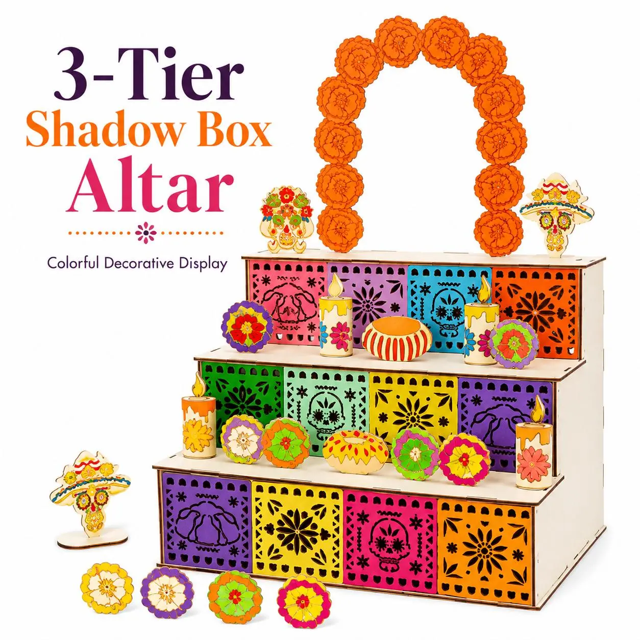 Halloween & Day of the Dead Wooden Photo Frame - Shadow Box Memory Keepsake Altar, Decor Display for Indoor Recreation Leisure Activities
