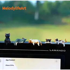 Mini Cat Desk Figurines, 5 Pcs/set Resin Multi-Pose Kitty Ornaments, Cute Cartoon Style Home and Office Decor, Playful Charming Desktop Companions