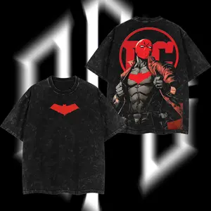 SuperStyle Jason Todd Red Hood (Robin #2) Hero Verse Comic Oversize Soft Classic Seamless Short-Sleeve Acid-Washed Cotton Tee, Double-Printed Graphic Apparel, Lightweight Streetwear Top for Men