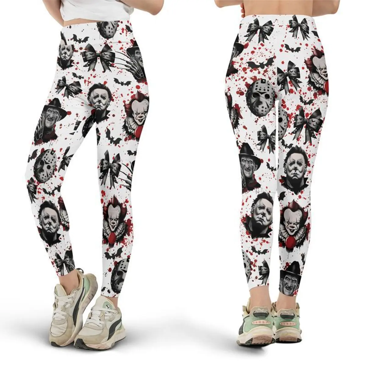 Retro Horror Movie Leggings, Scary Halloween Legging, Horror Friend Legging, Coquette Bow Halloween Legging, Coquette Horror Leggings
