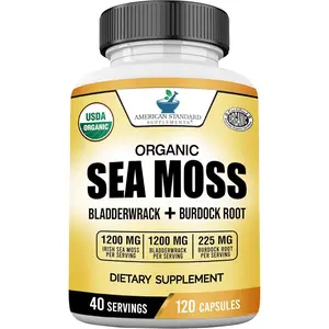 Organic Sea Moss Bladderwrack & Burdock Capsules – 1200mg Seamoss Blend – Thyroid Gut & Immune Support – 120 Capsules 40 Servings