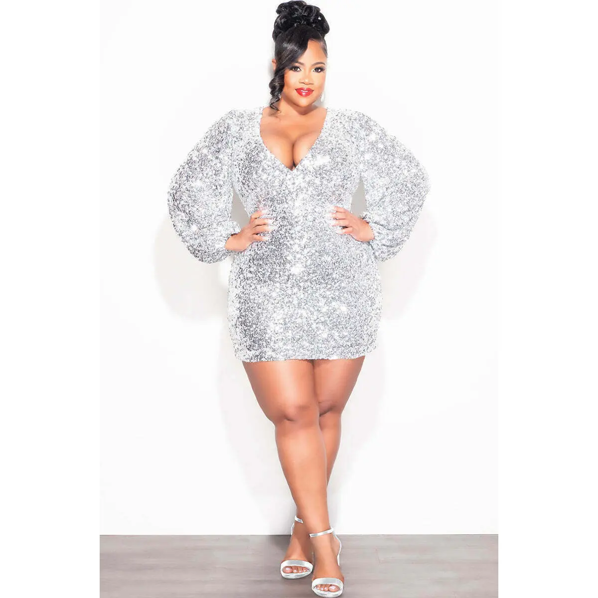 Final Sale Plus Size Sequin BodyCon Dress in Silver