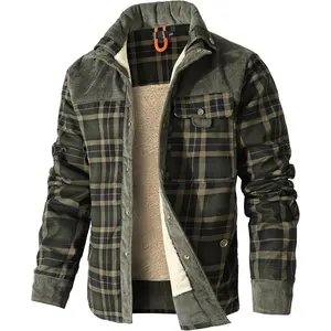 flannel shirt jacket fleece coat Men's Sherpa Lined Plaid Flannel Shirt Jacket Warm Corduroy Fleece Coat for Fall Winter Casual Streetwear Outerwear with Button Down Design Cozy Layered Outfit for Workwear Daily Wear Trendy Soft Shacket for Outdoor Activi