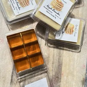 Maple pancake scented wax-melt tart clam shell.