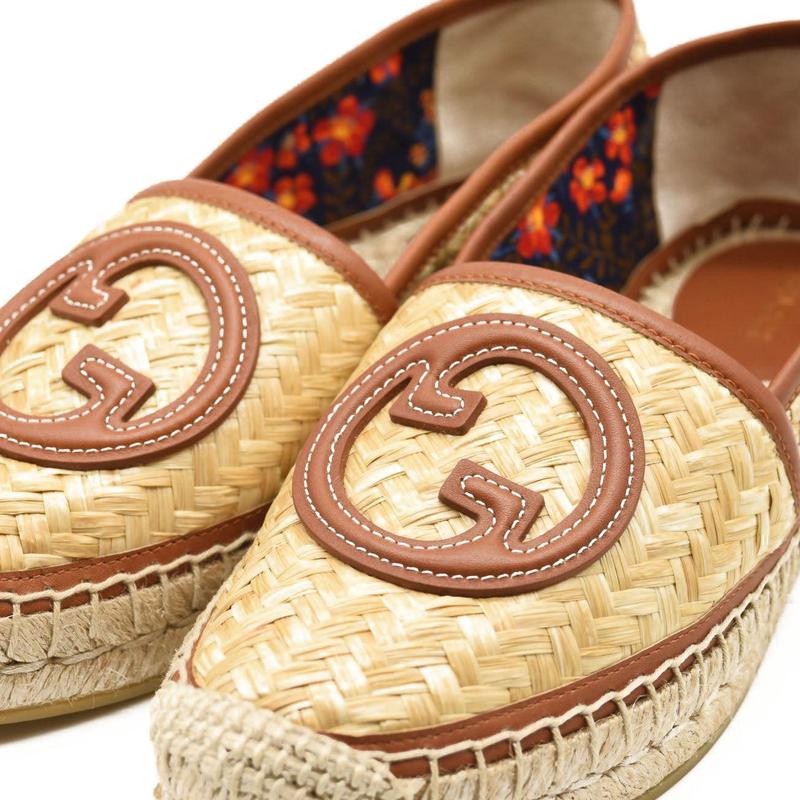 Pre-owned GUCCI Adela GG Raffia Espadrilles US 6.5