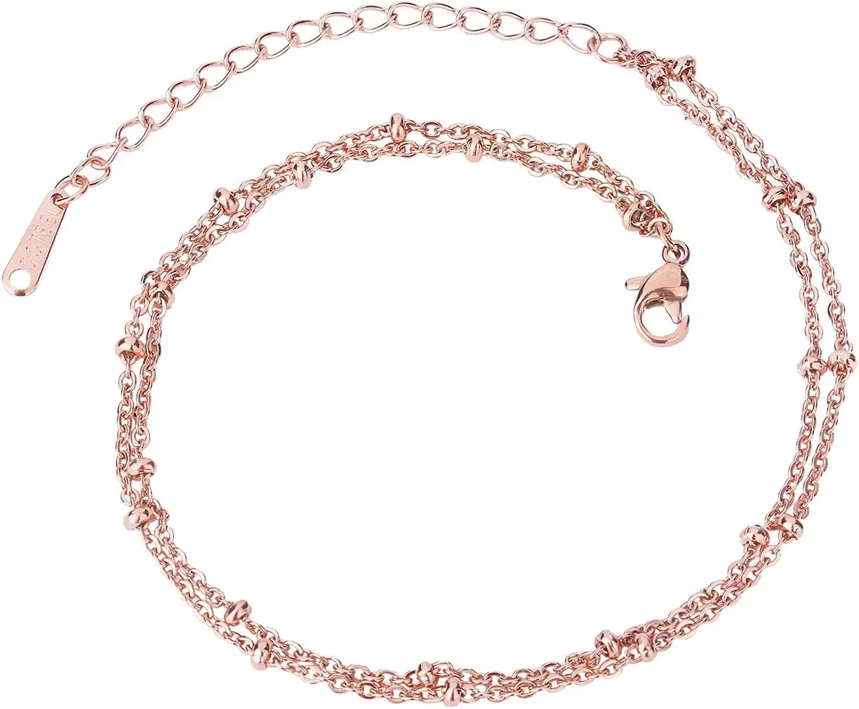 RoseGold Ankle Bracelets for Women - Adjustable Layered Anklets - RoseGold Plated Stainless Steel Link Foot Jewellery