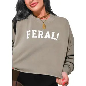 CROPPED FERAL! (SCRIPT) OVERSIZED GRAPHIC SWEATSHIRT