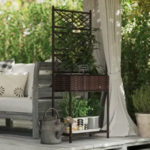 Wicker Raised Garden Planter with Trellis & Shelf – Rattan Climbing Plant Box for Patio, Balcony, Outdoor Decor