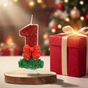 Number 0-9 Shaped Cake Topper, 1 Count Glitter Sequin Bow Decor Cake Topper, Cake Decoration Supplies for Christmas Birthday Holiday Party Wedding Anniversary Party, Baking