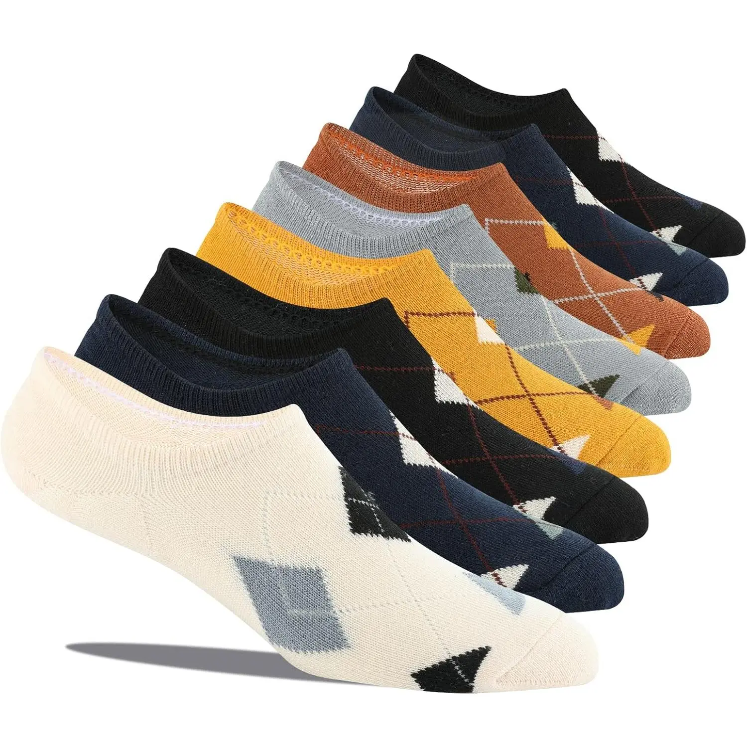 No Show Socks - Men's 8 Pairs Cotton Low Cut Non Slip Casual Invisible Flat Boat Socks
