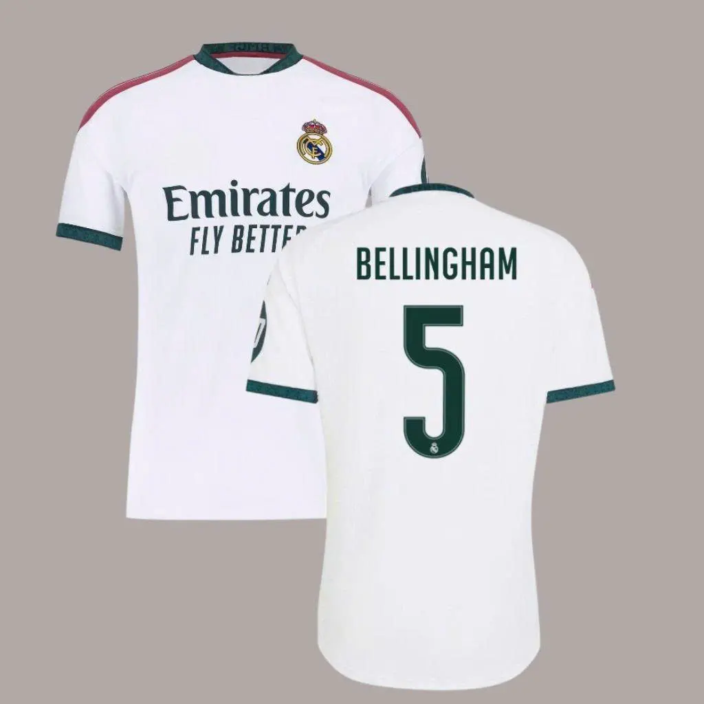 GET FREE SHORT- 25 26 Real Madrid Home 5# BELLINGHAM Long Sleeve Soccer Jersey Fans Version White