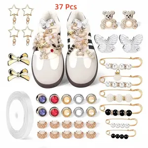 37 Piece Shoe Charm Set with Storage Box, Includes Letter Beads, Brooches, Perfect for Women's Socks and Shoes