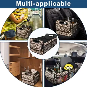 Deosk Car Trunk Organizer 50L Waterproof Polyester Organizer for SUV, Car, and Storage with 6 Big Pockets (Leopard Print)