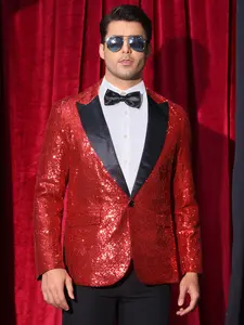INSPIRE CHIC Men's Sequin Blazers Peak Lapel Glitter Sport Coat Wedding Sparkly Suit Jacket