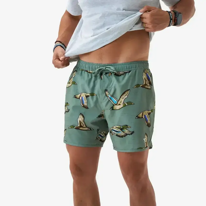Adult Green Duck Summer Print Casual Beach Swim Short Trunks